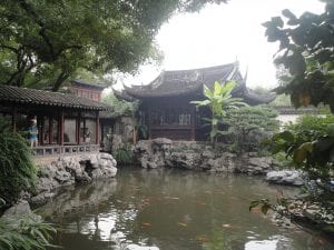 Beautiful garden in Shanghai with koi fish pond